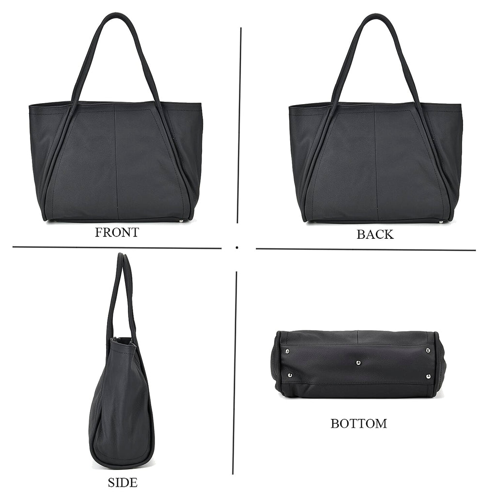 Designer Inspired - 100% Genuine Leather Patterned Oversize Tote Bag (Size 46x19x30 cm) - Black