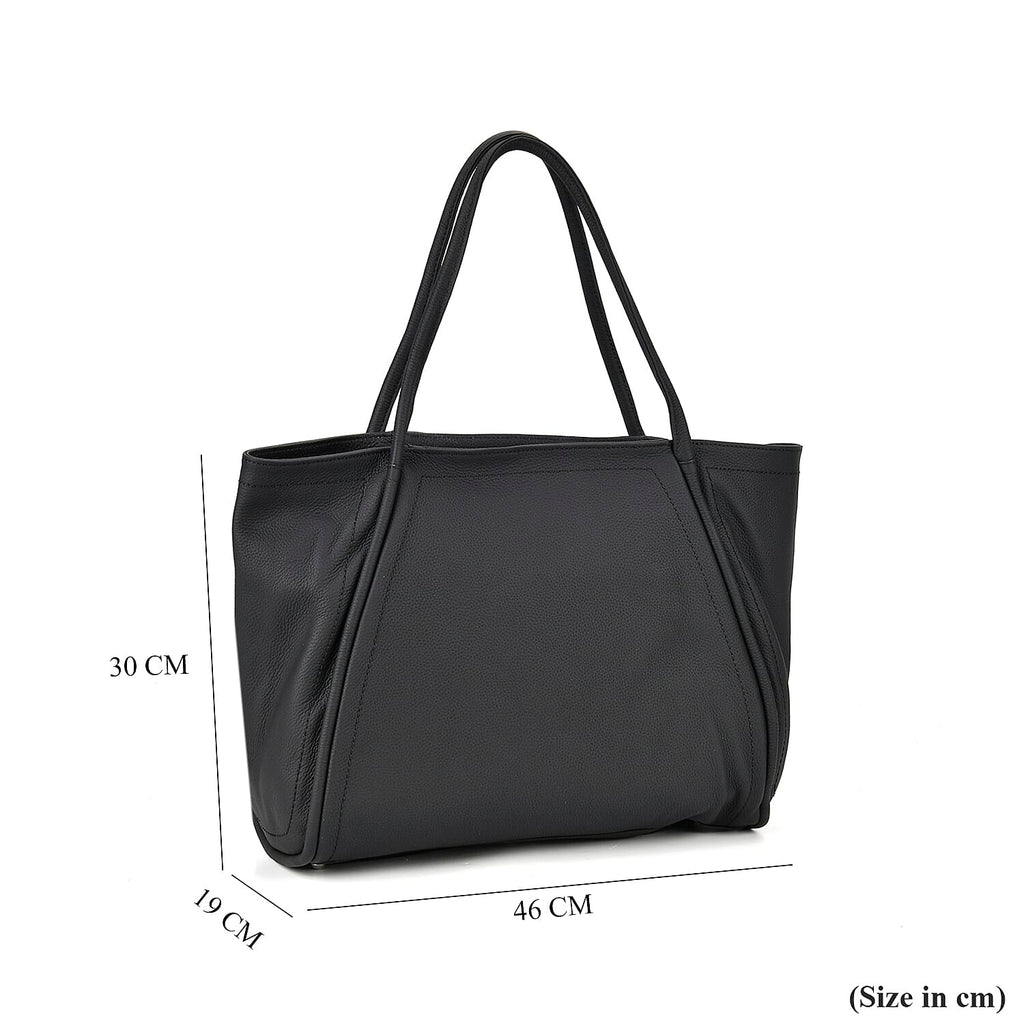 Designer Inspired - 100% Genuine Leather Patterned Oversize Tote Bag (Size 46x19x30 cm) - Black