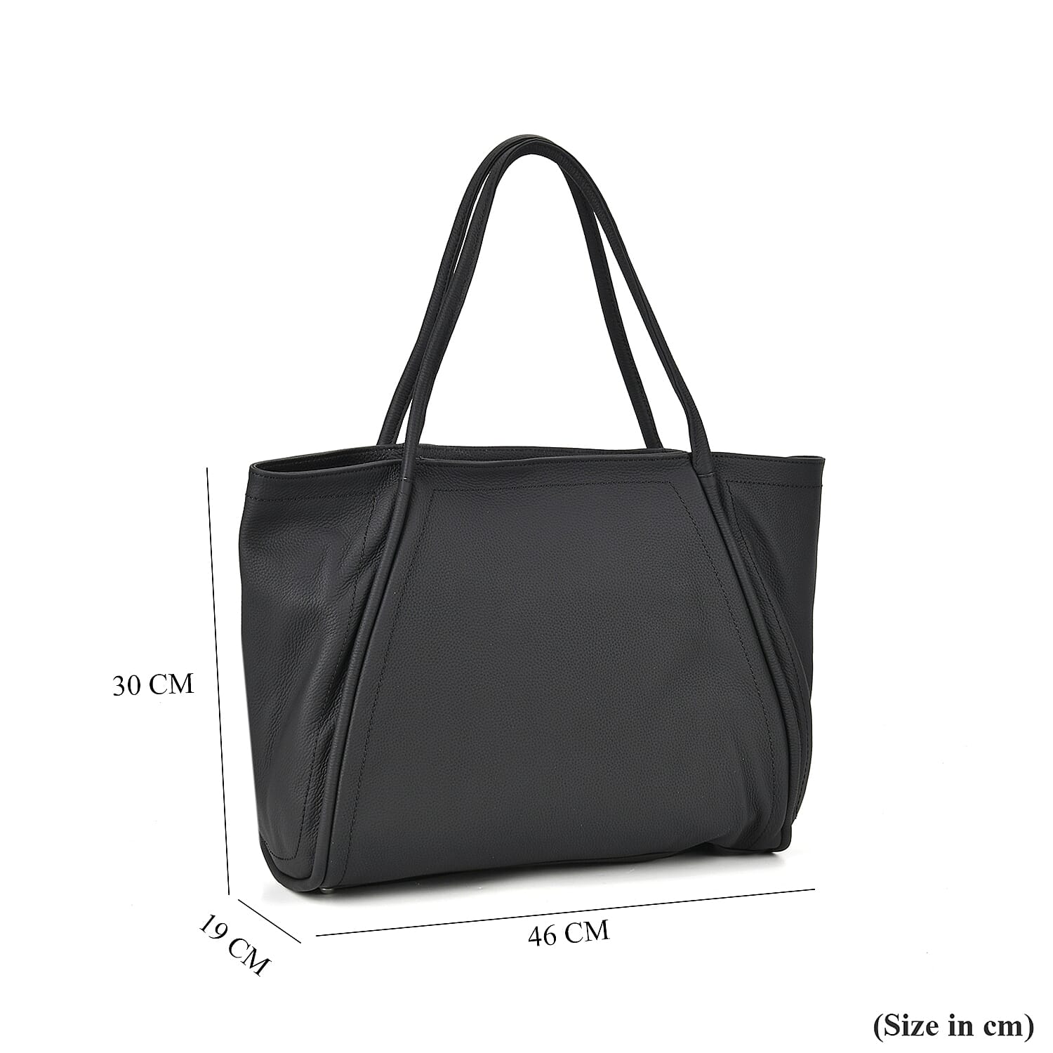 Designer Inspired - 100% Genuine Leather Patterned Oversize Tote Bag (Size 46x19x30 cm) - Black