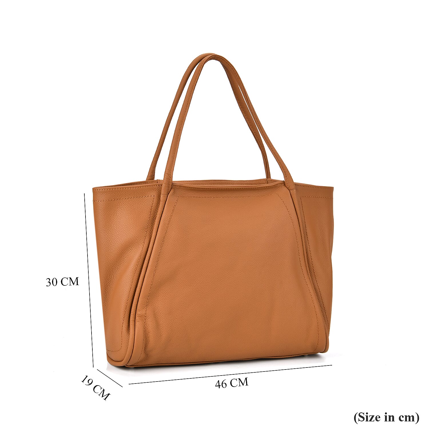 Designer Inspired- 100% Genuine Leather Oversized Tote Bag (Size 46x19x30 cm) - Tan