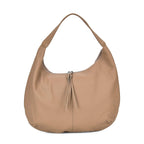 Designer Inspired Full Grain Genuine Leather Half Moon Slouch Bag - Beige