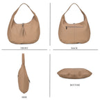 Designer Inspired Full Grain Genuine Leather Half Moon Slouch Bag - Beige