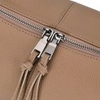 Designer Inspired Full Grain Genuine Leather Half Moon Slouch Bag - Beige
