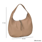 Designer Inspired Full Grain Genuine Leather Half Moon Slouch Bag - Beige