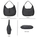 Designer Inspired Full Grain Genuine Leather Half Moon Slouch Bag - Black