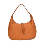 Designer Inspired Full Grain Genuine Leather Half Moon Slouch Bag - Tan