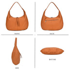 Designer Inspired Full Grain Genuine Leather Half Moon Slouch Bag - Tan