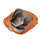 Designer Inspired Full Grain Genuine Leather Half Moon Slouch Bag - Tan