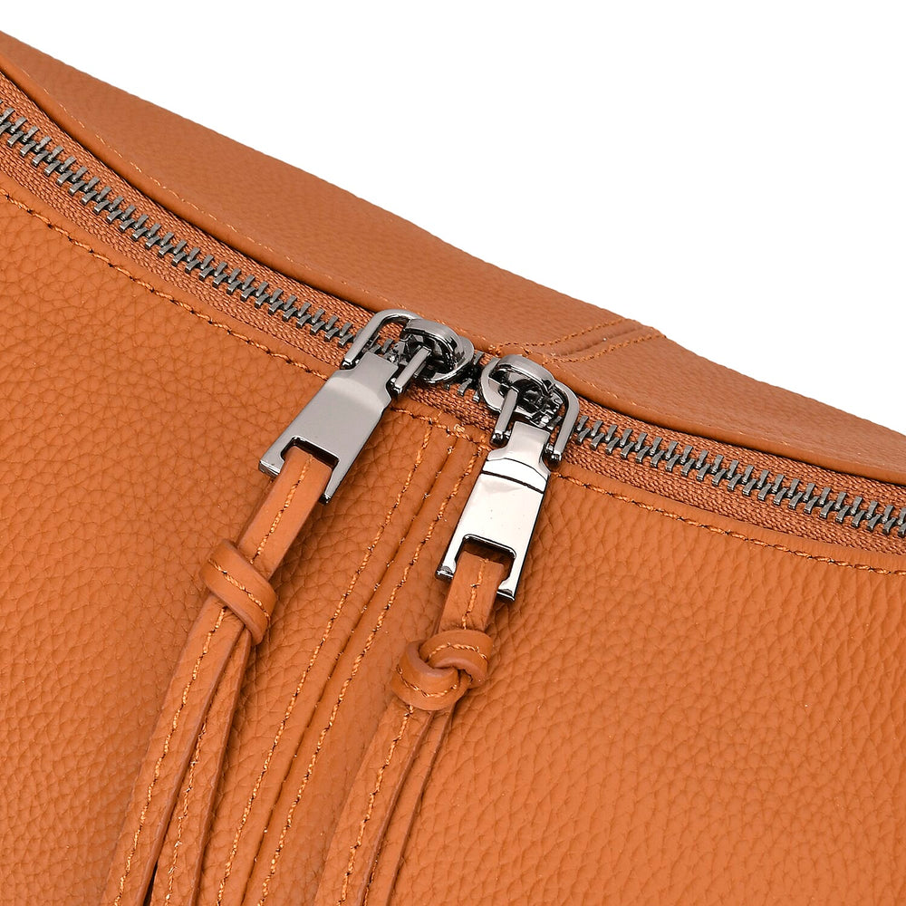 Designer Inspired Full Grain Genuine Leather Half Moon Slouch Bag - Tan