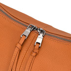 Designer Inspired Full Grain Genuine Leather Half Moon Slouch Bag - Tan