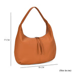 Designer Inspired Full Grain Genuine Leather Half Moon Slouch Bag - Tan