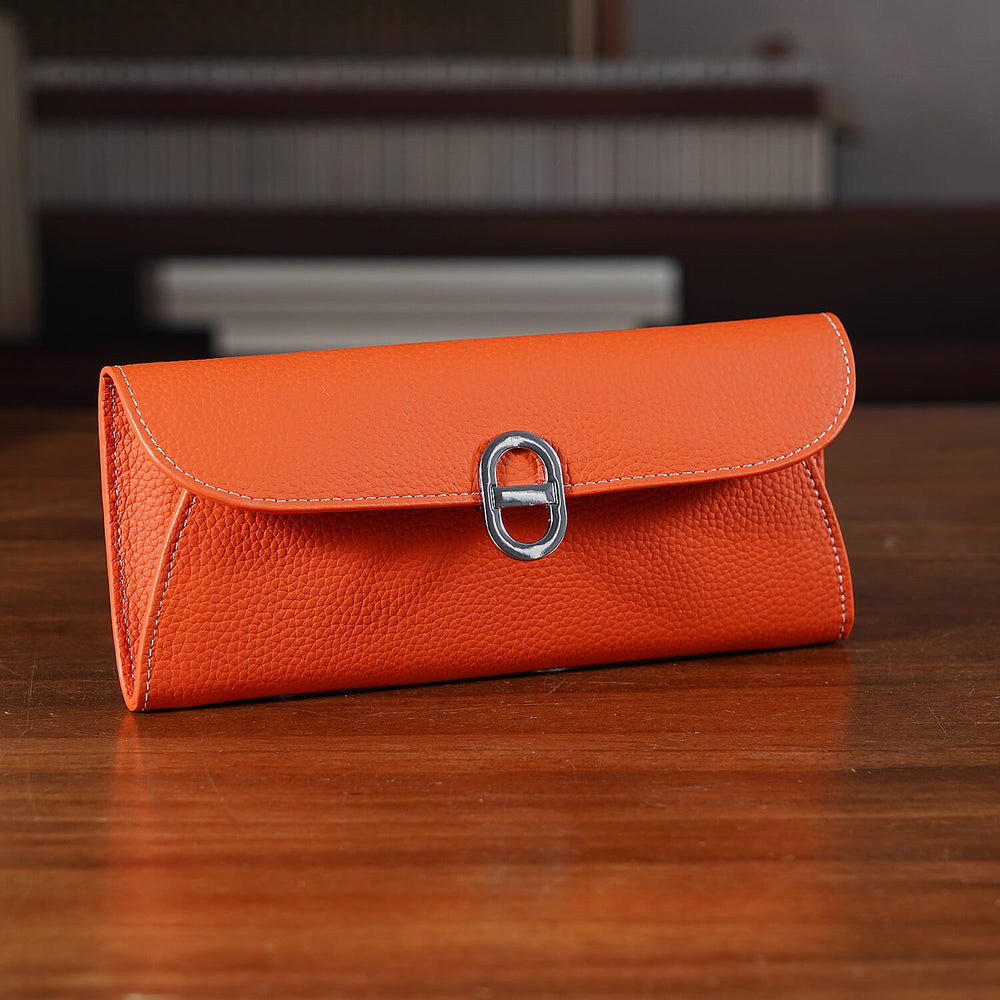 Genuine Leather RFID Protected Slimline Clutch - Orange