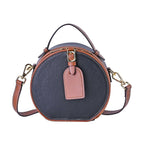 Hong Kong Closeout - Genuine Leather Round Crossbody Bag with Handle Drop - Black