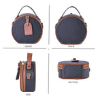 Hong Kong Closeout - Genuine Leather Round Crossbody Bag with Handle Drop - Black