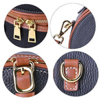 Hong Kong Closeout - Genuine Leather Round Crossbody Bag with Handle Drop - Black