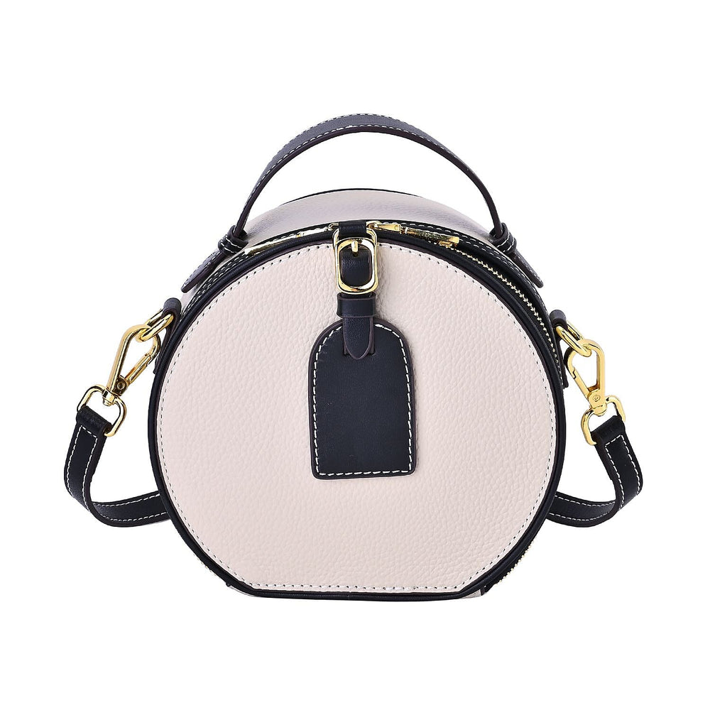 Genuine Leather Round Crossbody Bag - White