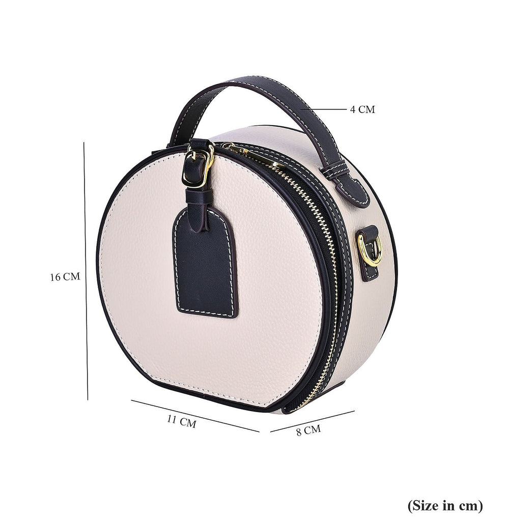 Genuine Leather Round Crossbody Bag - White