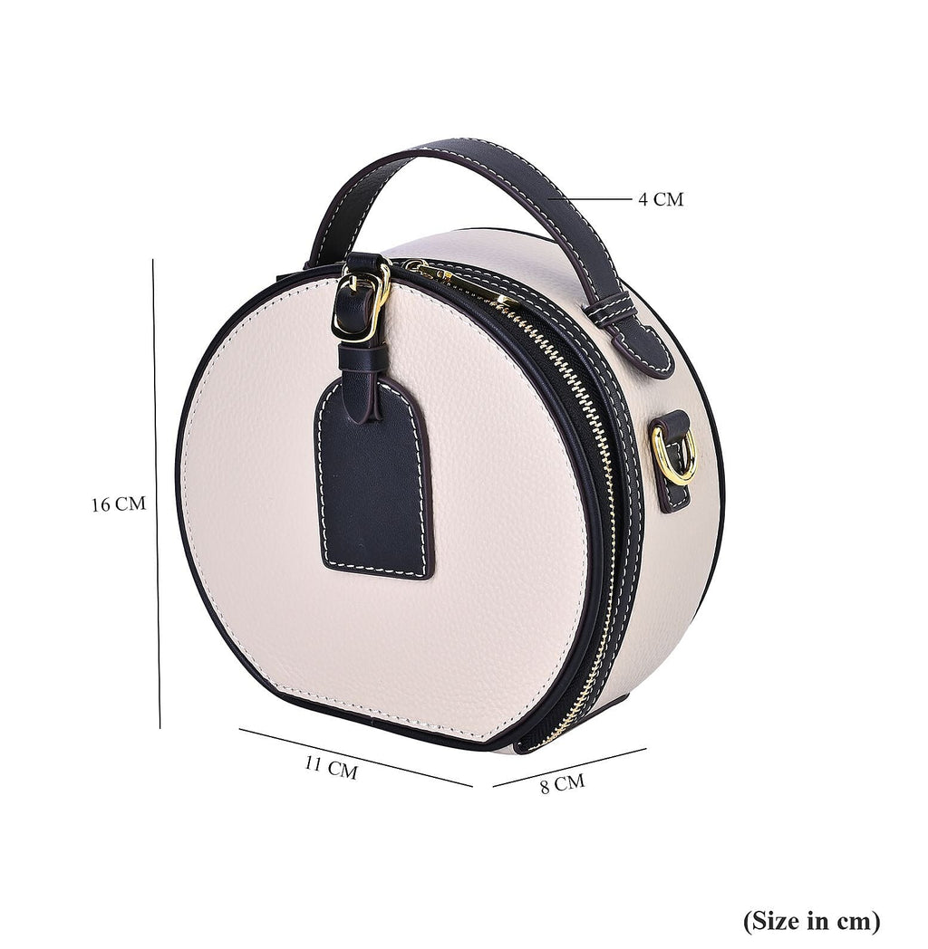 Genuine Leather Round Crossbody Bag - White