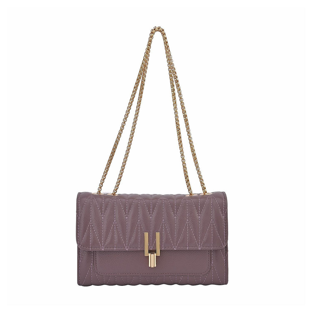 CloseOut Deal- 100% Genuine Leather Shoulder Bag with Chain Strap-Purple