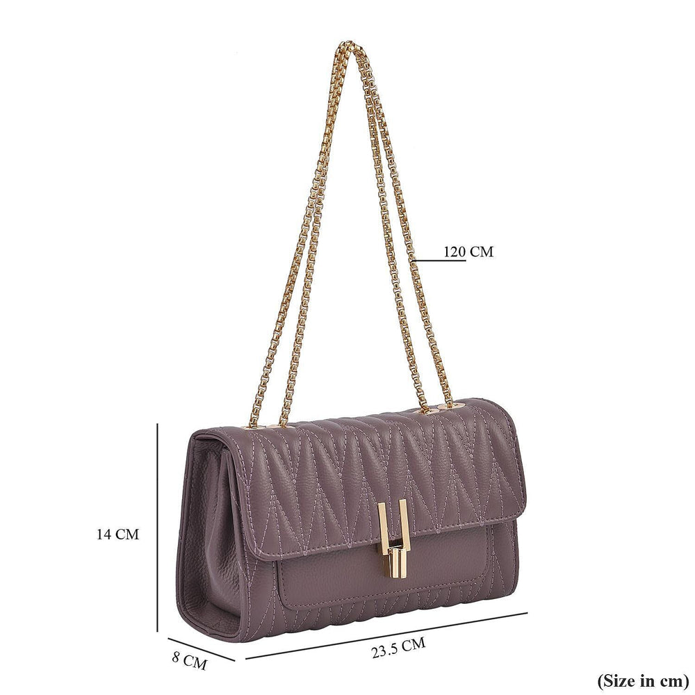 CloseOut Deal- 100% Genuine Leather Shoulder Bag with Chain Strap-Purple