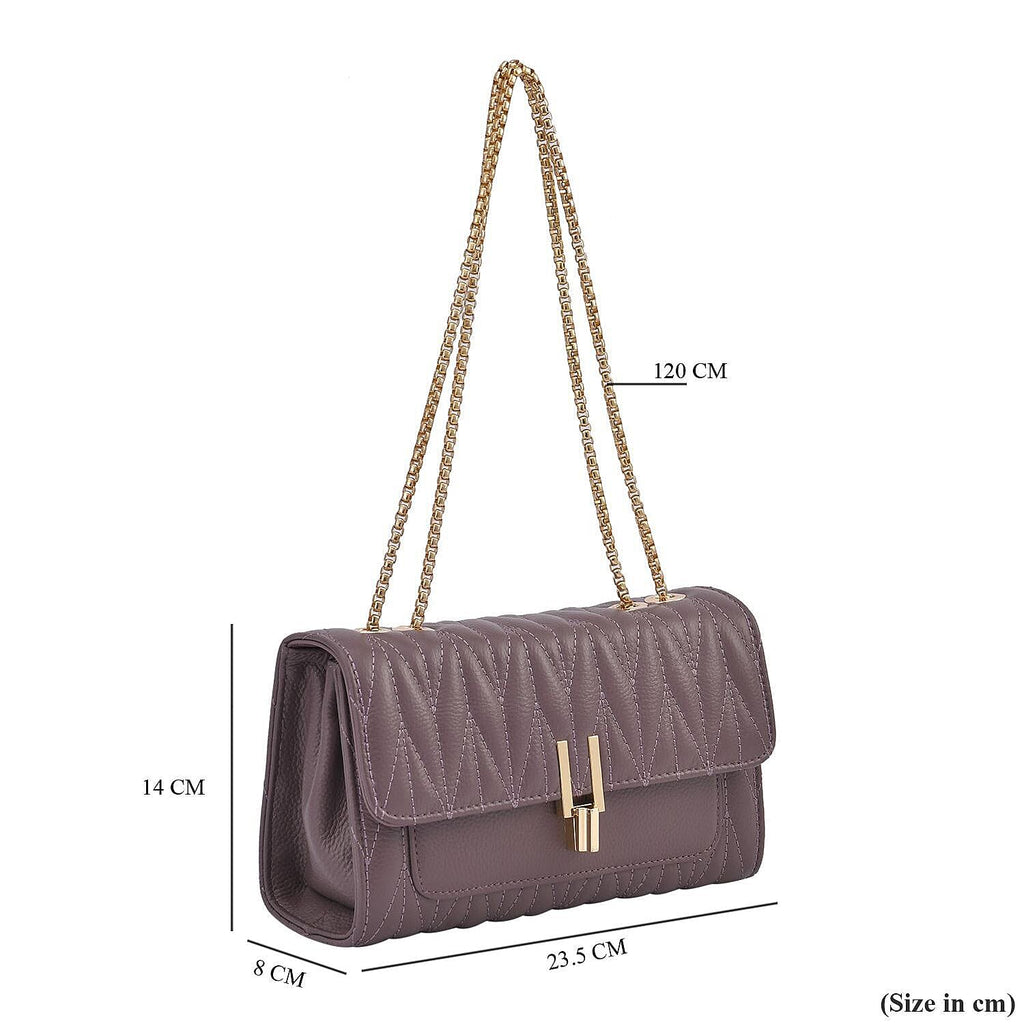 CloseOut Deal- 100% Genuine Leather Shoulder Bag with Chain Strap-Purple