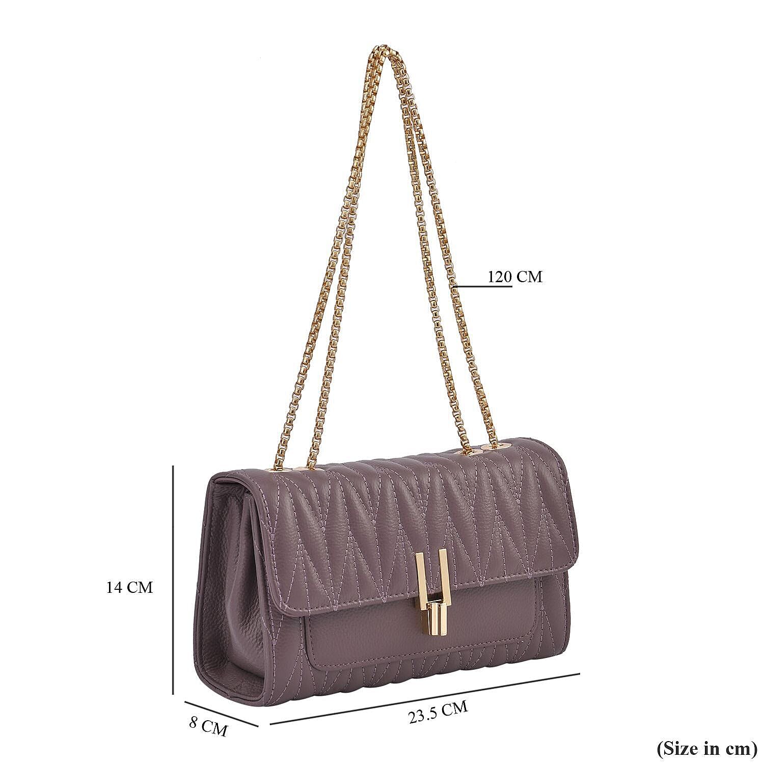 CloseOut Deal- 100% Genuine Leather Shoulder Bag with Chain Strap-Purple