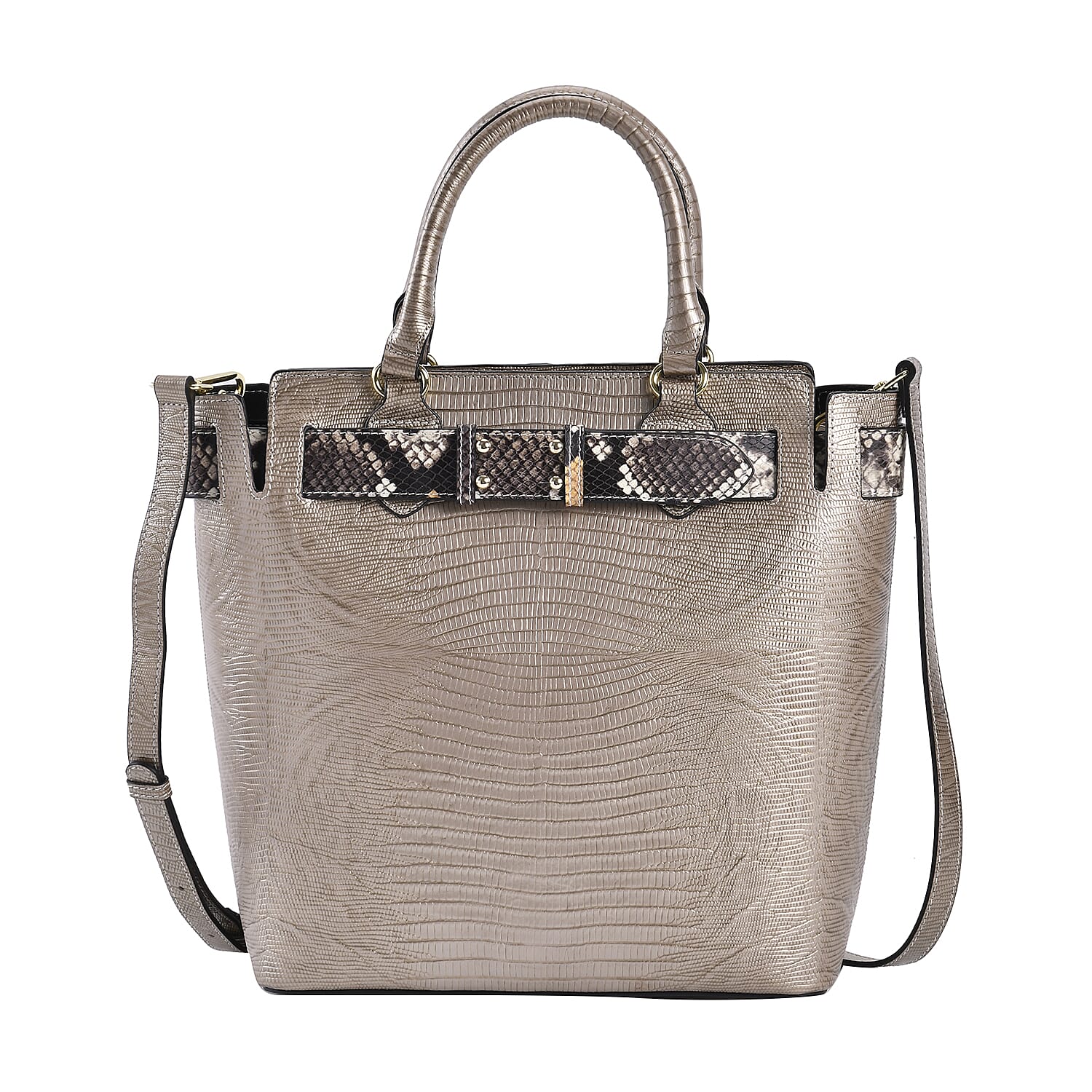 100% Genuine Leather Snakeskin Crossbody Bag With Handle Drop - Detachable Shoulder Strap (120cm) - Gold