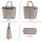 100% Genuine Leather Snakeskin Crossbody Bag With Handle Drop - Detachable Shoulder Strap (120cm) - Gold