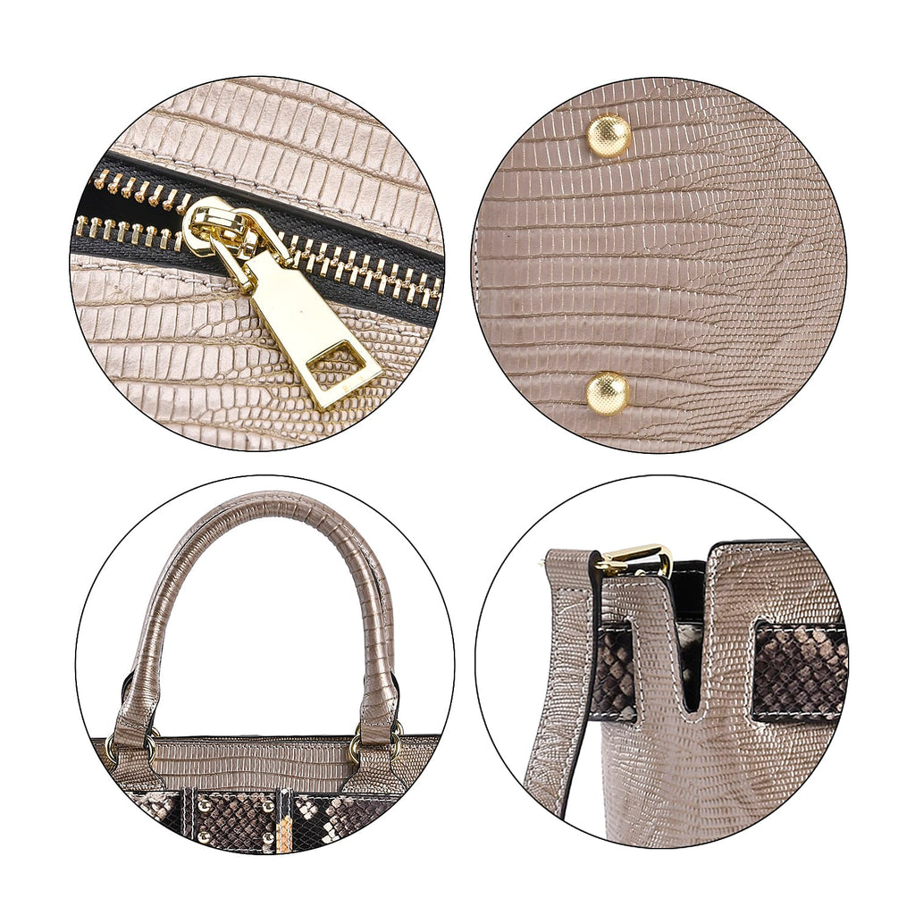 100% Genuine Leather Snakeskin Crossbody Bag With Handle Drop - Detachable Shoulder Strap (120cm) - Gold