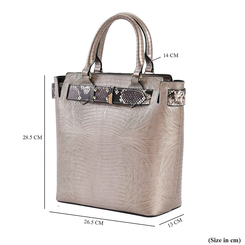 100% Genuine Leather Snakeskin Crossbody Bag With Handle Drop - Detachable Shoulder Strap (120cm) - Gold