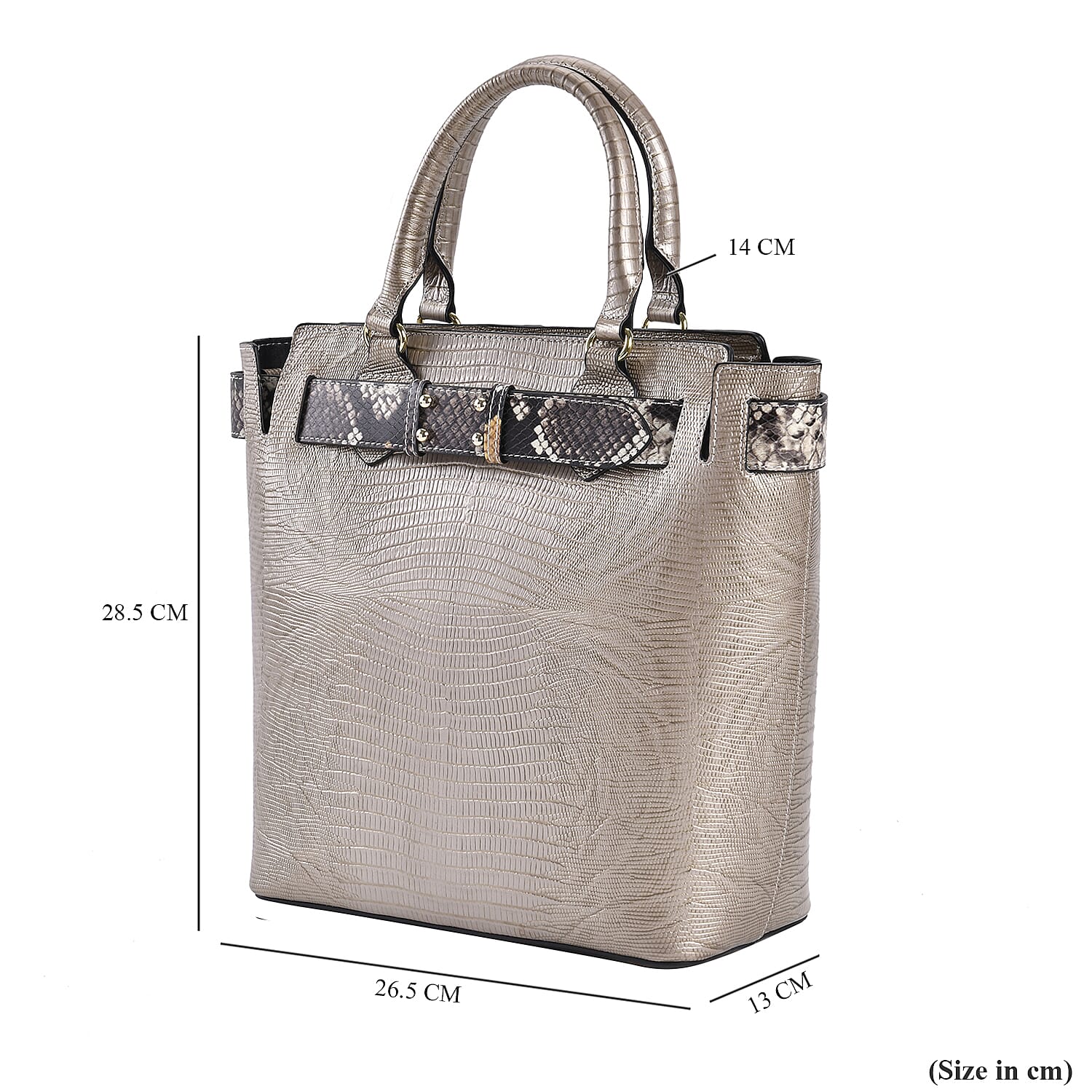 100% Genuine Leather Snakeskin Crossbody Bag With Handle Drop - Detachable Shoulder Strap (120cm) - Gold