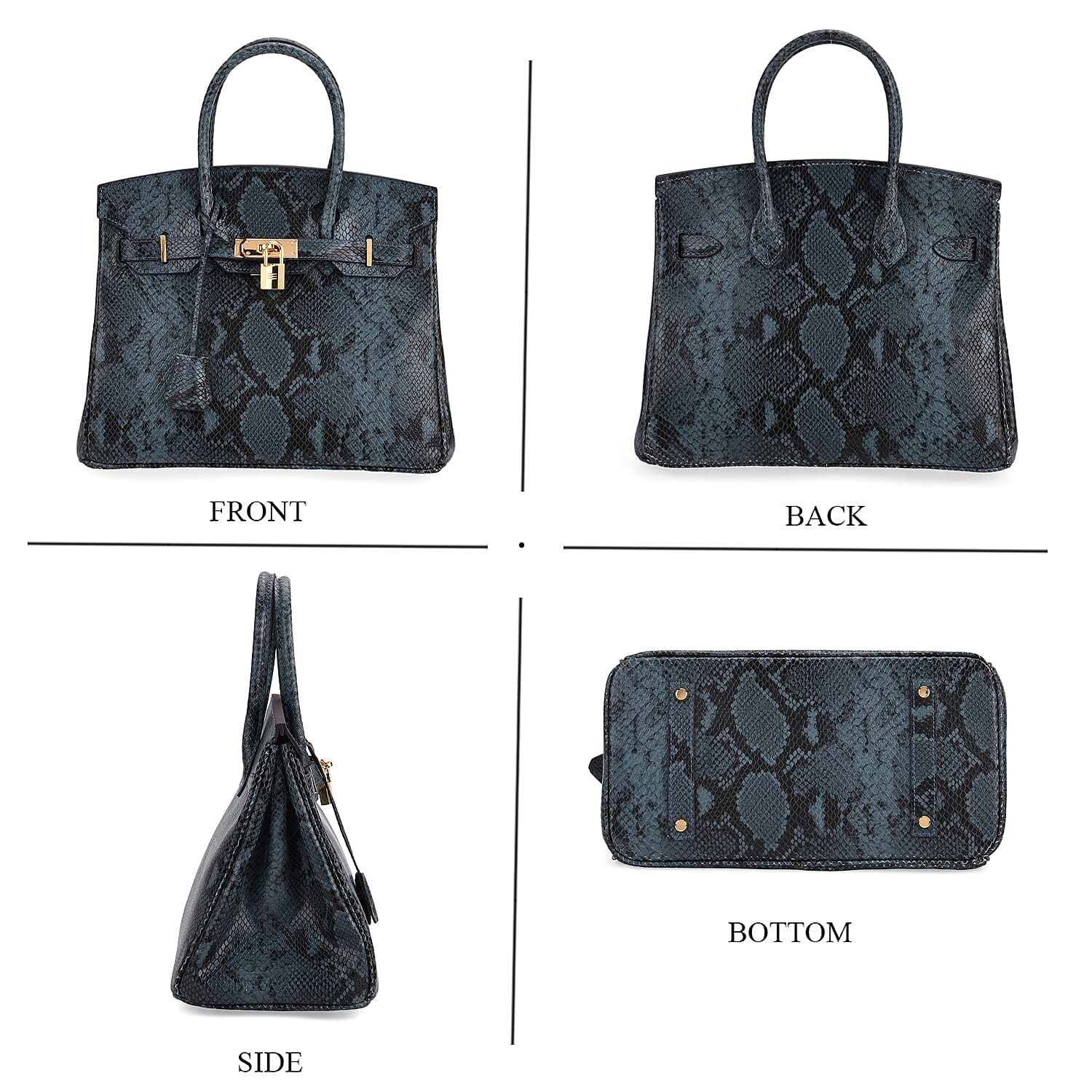 Genuine Leather Snakeskin Pattern Crossbody Bag with Top Handle - Blue