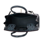 Genuine Leather Snakeskin Pattern Crossbody Bag with Top Handle - Blue