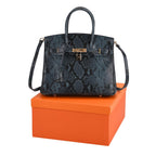 Genuine Leather Snakeskin Pattern Crossbody Bag with Top Handle - Blue