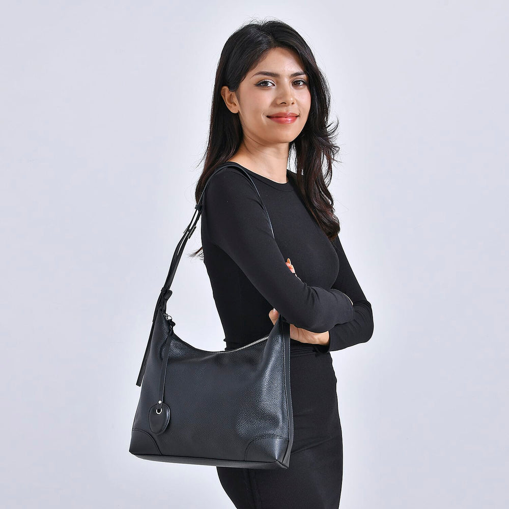 Leather Solid Crossbody Bag (Size 29x8x30 cm) - Black