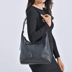 Leather Solid Crossbody Bag (Size 29x8x30 cm) - Black