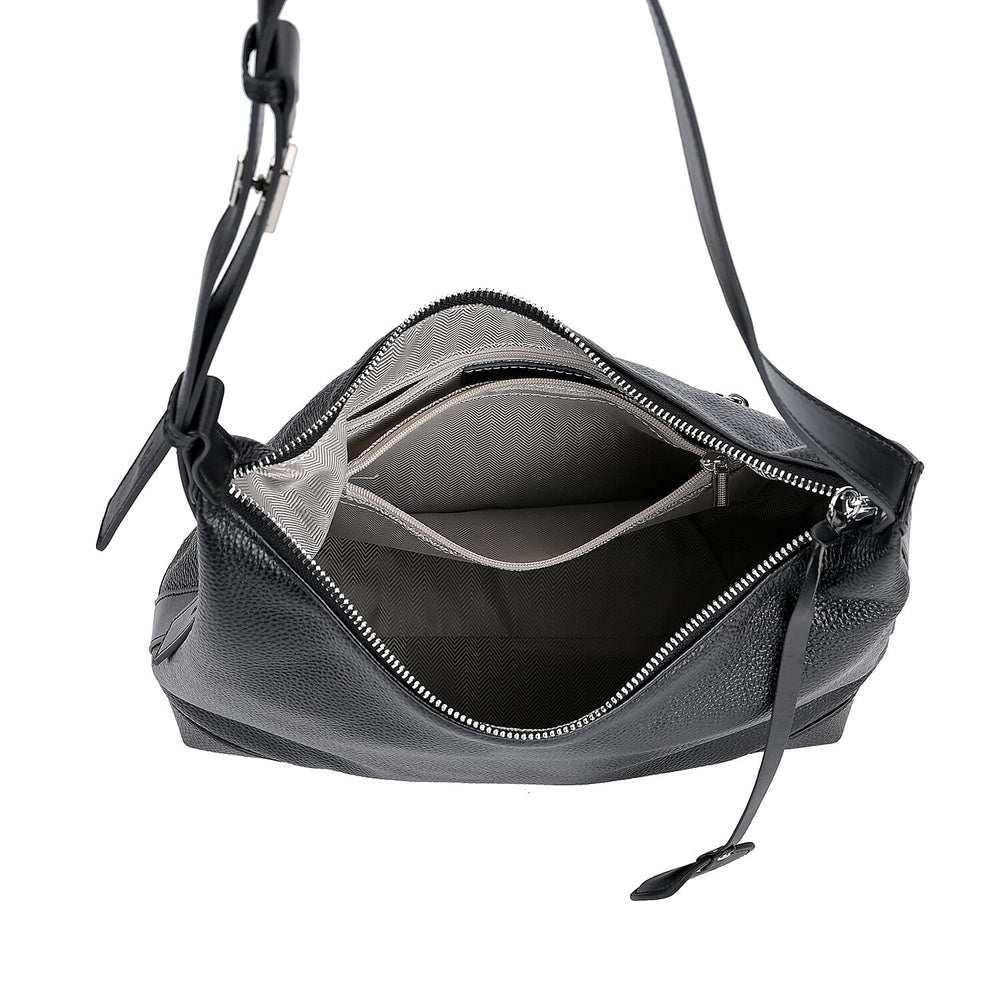 Leather Solid Crossbody Bag (Size 29x8x30 cm) - Black