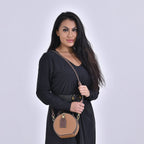 Hong Kong Closeout - Genuine Leather Solid Crossbody Bag with Handle Drop - Brown & Coffee