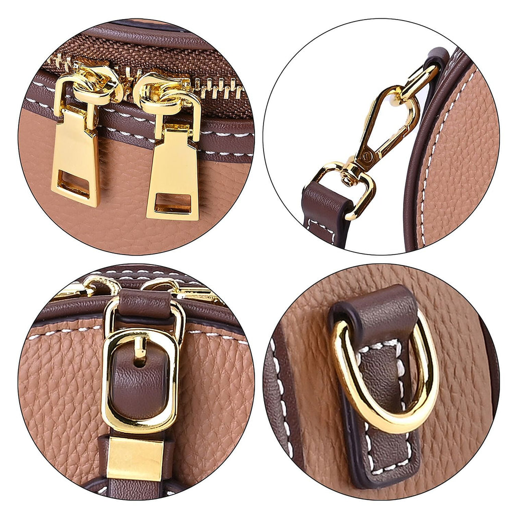 Hong Kong Closeout - Genuine Leather Solid Crossbody Bag with Handle Drop - Brown & Coffee