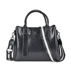 Milan Fashion Closeout - 100% Genuine Leather Shoulder Bag with 2 Long Shoulder Strap -  Black