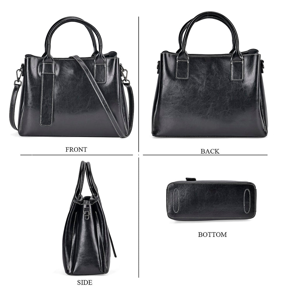 Milan Fashion Closeout - 100% Genuine Leather Shoulder Bag with 2 Long Shoulder Strap -  Black