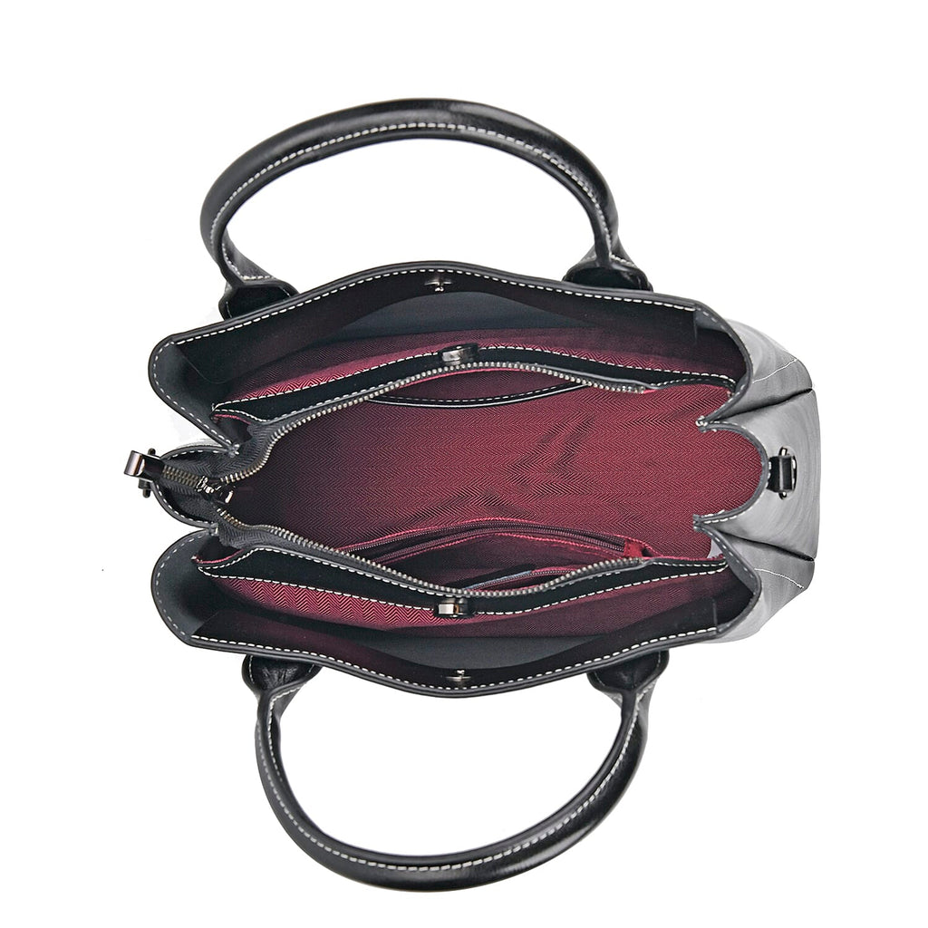 Milan Fashion Closeout - 100% Genuine Leather Shoulder Bag with 2 Long Shoulder Strap -  Black