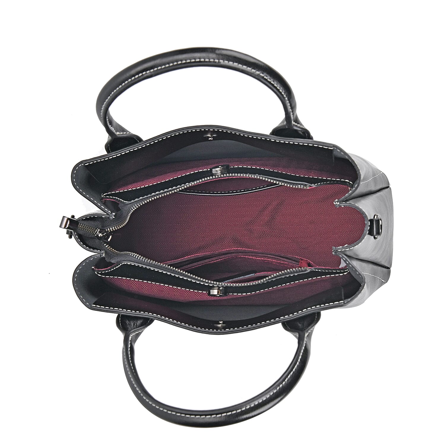 Milan Fashion Closeout - 100% Genuine Leather Shoulder Bag with 2 Long Shoulder Strap -  Black