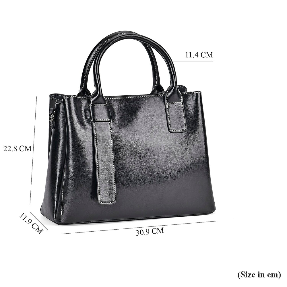 Milan Fashion Closeout - 100% Genuine Leather Shoulder Bag with 2 Long Shoulder Strap -  Black
