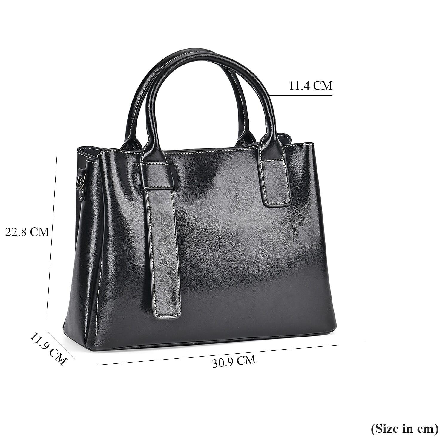 Milan Fashion Closeout - 100% Genuine Leather Shoulder Bag with 2 Long Shoulder Strap -  Black