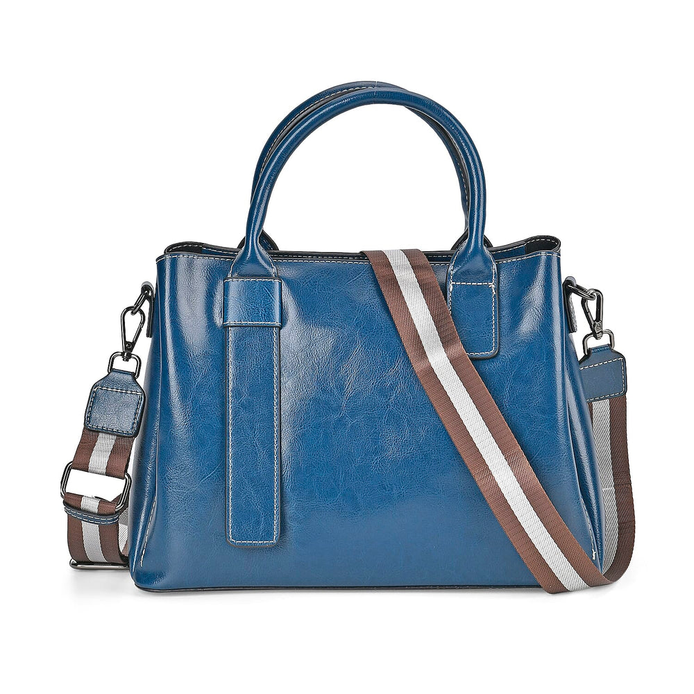 Milan Fashion Closeout - 100% Genuine Leather Crossbody Bag with 2 Long Shoulder Strap -  Blue