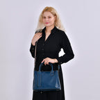 Milan Fashion Closeout - 100% Genuine Leather Crossbody Bag with 2 Long Shoulder Strap -  Blue