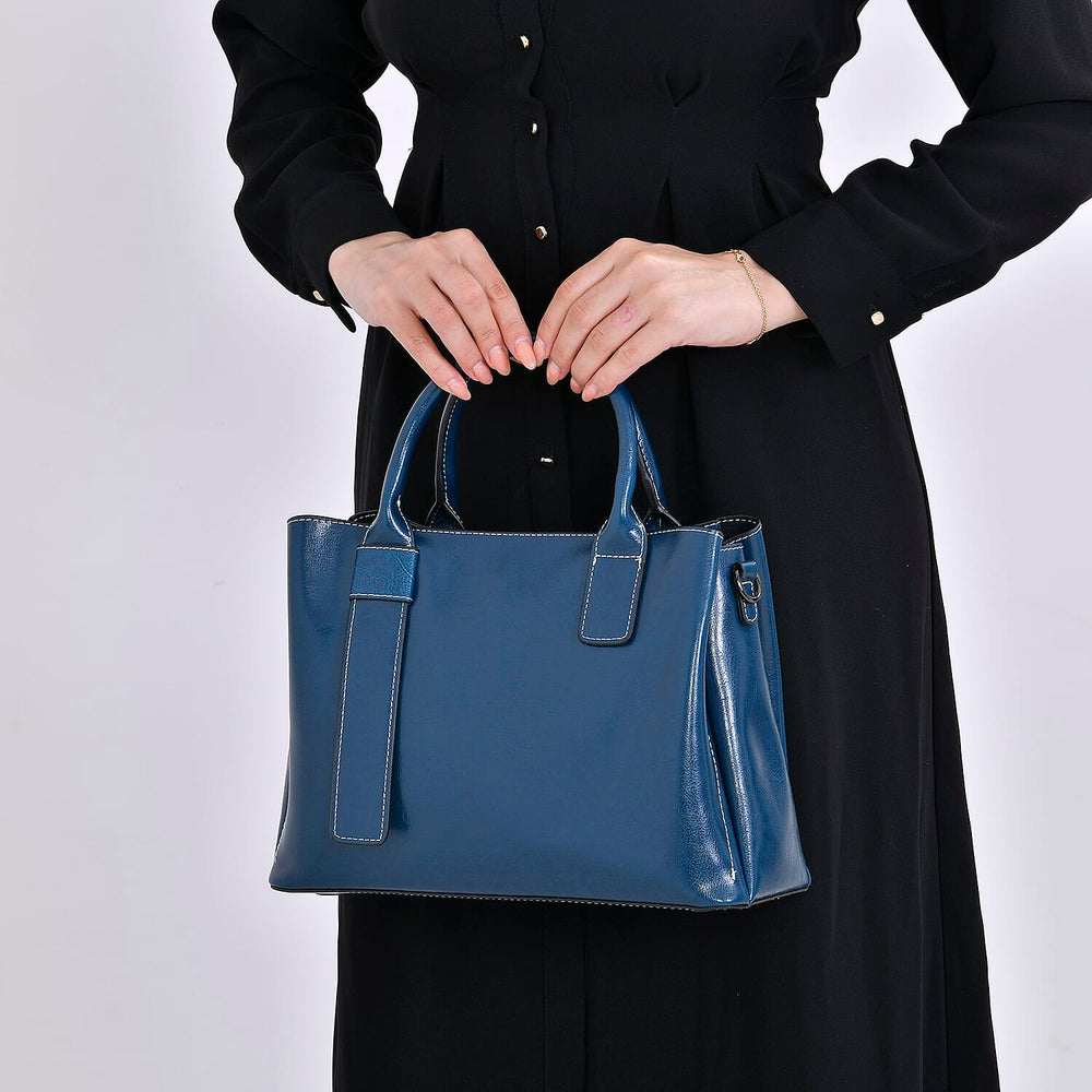 Milan Fashion Closeout - 100% Genuine Leather Crossbody Bag with 2 Long Shoulder Strap -  Blue