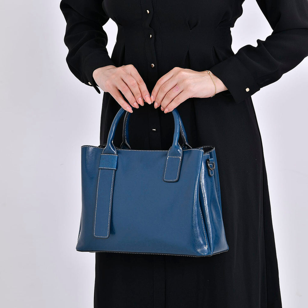 Milan Fashion Closeout - 100% Genuine Leather Crossbody Bag with 2 Long Shoulder Strap -  Blue