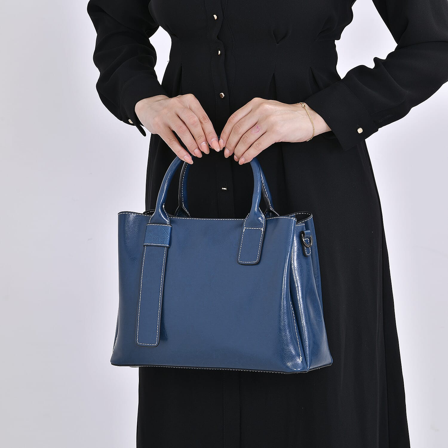 Milan Fashion Closeout - 100% Genuine Leather Crossbody Bag with 2 Long Shoulder Strap -  Blue